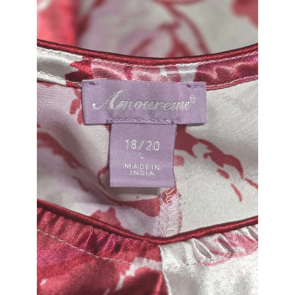 Amoureuse Plus Soft Luxe Satinred Red And Pink Rose Pajama Set Size Large 18-20 - Picture 3 of 12